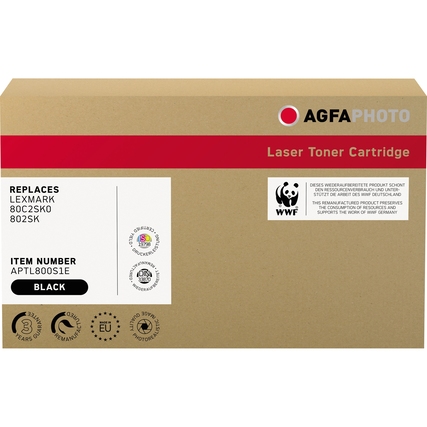 Braune Verpackung mit Aufdruck von AgfaPhoto für einen schwarzen Toner, kompatibel mit Lexmark.