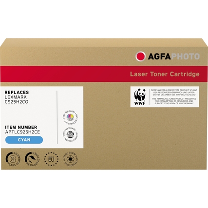 Toner Kartusche in recycelter Verpackung ohne Plastik für Lexmark C925H2CG in Cyan.