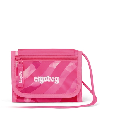 Rosa Brustbeutel mit Reißverschluss und verstellbarem Tragegurt, transparentem Design.