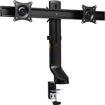 Dual Monitorschwenkarm mit Montagesockel und VESA-Befestigungsplatte für zwei Monitore.