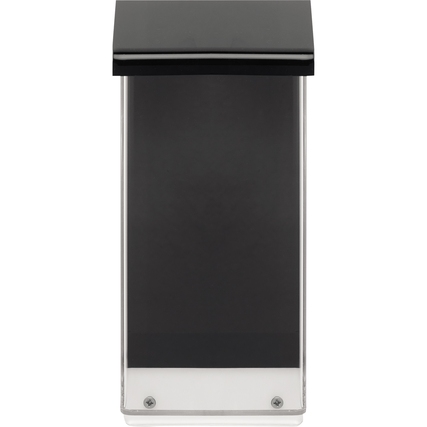 Schwarze Prospektbox für 1/3 DIN A4 im transparenten Design, frontal abgebildet.