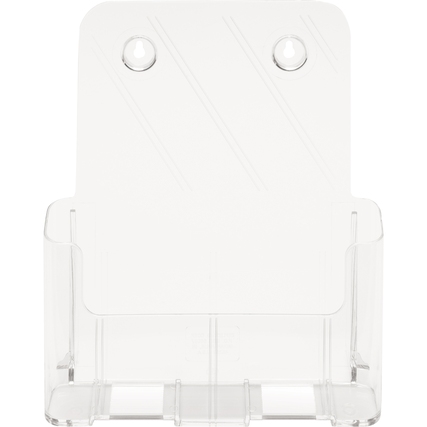 Transparenter, freistehender Prospekthalter für DIN A4 im L-Format mit hoher Rückwand.