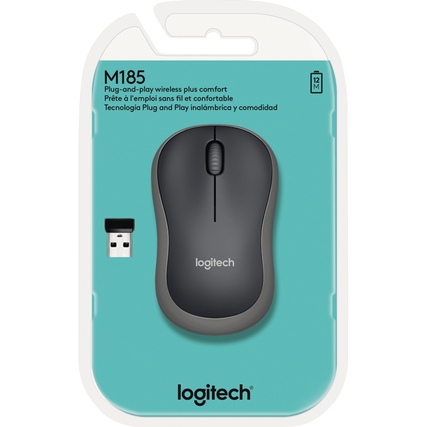 Optische PC Maus in schwarz/grau mit kabellosem Empfänger im Paket.