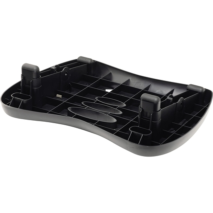 Schwarze ergonomische Fußstütze mit verstellbaren Neigungswinkeln und stabilen Bodenstützen.