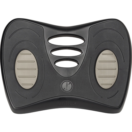 Schwarze ergonomische Fußstütze mit rutschfesten Flächen und Rillen zum Anpassen der Neigung.