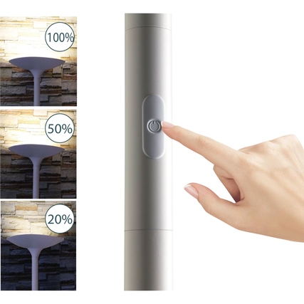 Deckenfluter PRYSKA mit Soft Touch-Dimmer zur Einstellung von 100%, 50% und 20% Lichtintensität.
