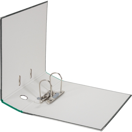 Grüner Ordner im Wolkenmarmor-Design, geöffnet, mit zwei Ringen für Dokumente.