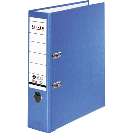 Blauer Recycolor Ordner im DIN A4 Format mit verstärkter Hebelmechanik und Registrierfeld.