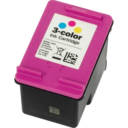 Tintenpatrone für Elektrostempel in Schwarz mit pinkem Deckel und farbigem Etikett.