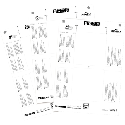 Mikroperforierte Einsteckschilder auf DIN A4 Druckbögen in verschiedenen Positionen.