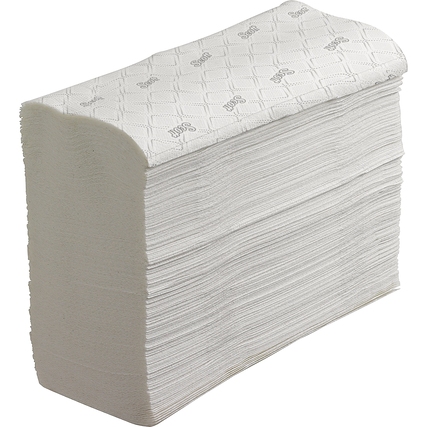 Stapeln von weißen, gefalteten Scott® Papierhandtüchern in rechteckiger Form.