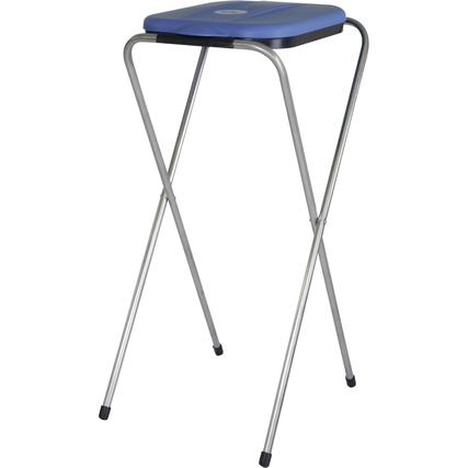 Standfester Müllsackständer mit x-förmigen Beinen und farbigem Deckel.