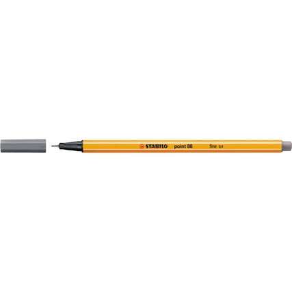 Grauer Fineliner mit orangefarbenem Schaft und schwarzer Spitze, auf grauem Untergrund.