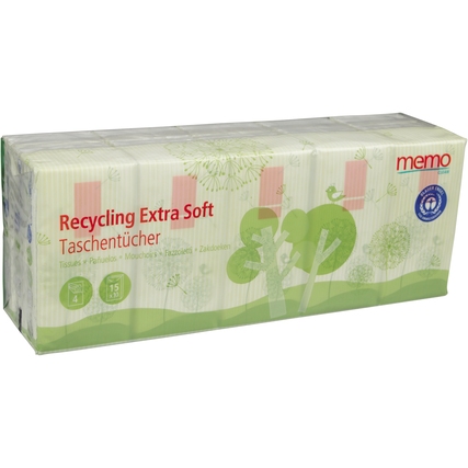 Verpackung von recyclingfähigen Papiertaschentüchern in einer durchsichtigen Box.