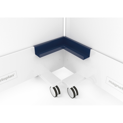 Kobaltblaue Ablageschale zur Verbindung von Infinity Walls über Eck im Anwendungsbeispiel.