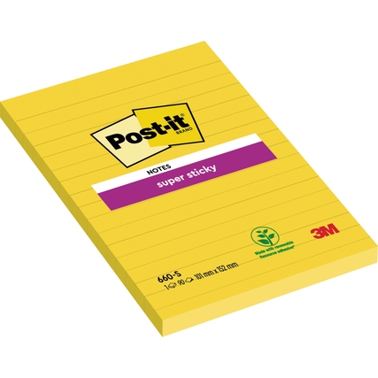 Post-it® Haftnotiz Super Sticky Notes 102 x 152 mm (B x H) ultragelb 75 Bl.