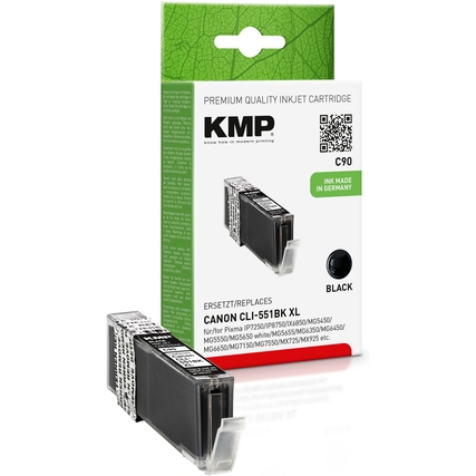 Schwarze Tintenpatrone kompatibel mit Canon CLI551BKXL in der Verpackung.
