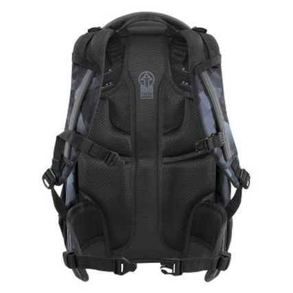 Rückenansicht eines Schulrucksacks mit gepolsterten Trägern und ergonomischem Design.