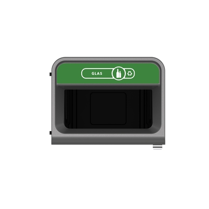 Modulare Recyclingstation für Glas mit ergonomischer Tür und integrierten Luftkanälen.