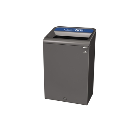 Modulare Recyclingstation mit geschlossener Oberseite und Tür für das Entleeren von Abfallanlagen.