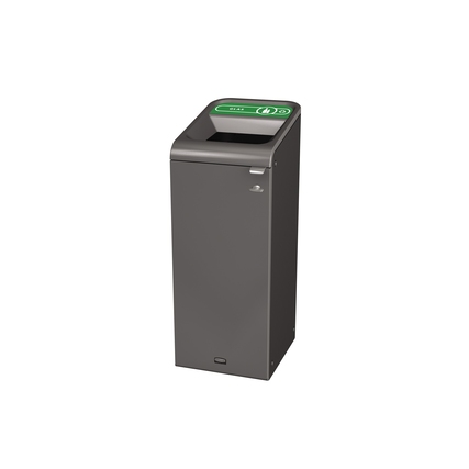 Modulare Recyclingstation mit 57 l Volumen und beschriftetem Deckel für Mülltrennung.