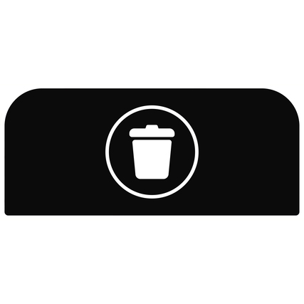 Schwarzes Hinweisschild mit weißen Abfallbehälter-Symbol für Restmüll.