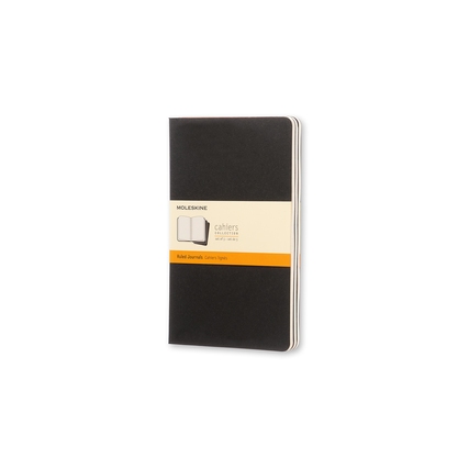 Schwarzes Moleskine Notizheft Cahier L mit Pappdeckel und sichtbarem Etikett.