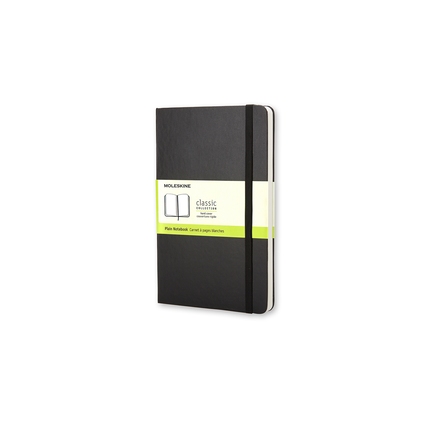 Schwarzes Moleskine Notizbuch mit Hardcover, leer und im Taschenformat, seitlich abgebildet.