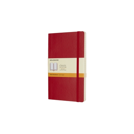 Scharlachrotes Moleskine Notizbuch Classic Softcover im Taschenformat mit liniertem Papier.