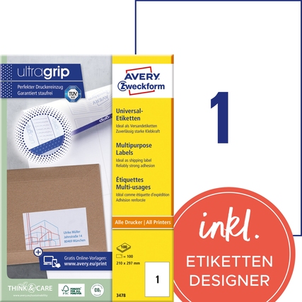 Avery Zweckform Universaletikett ultragrip 210 x 297 mm (B x H) Produktbild pa_produktabbildung_1 XL