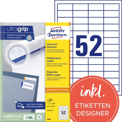 Produktverpackung mit Universaletiketten, angedeutet wird die ultragrip-Technologie.