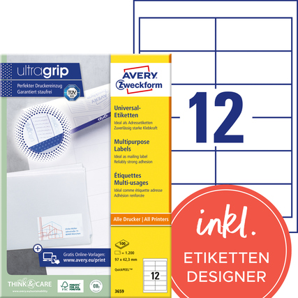 Avery Zweckform Universaletikett ultragrip 97 x 42,3 mm (B x H) Produktbild pa_produktabbildung_1 XL