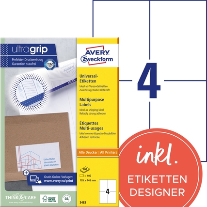 Avery Zweckform Universaletikett ultragrip 105 x 148 mm (B x H) Produktbild pa_produktabbildung_1 XL