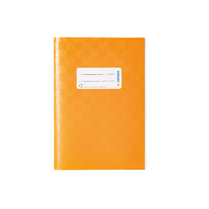 Oranger Heftschoner DIN A5 mit einer transparenten Beschriftungsfläche.