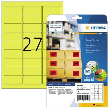 HERMA Neonetikett 63,5 x 29,6 mm (B x H) neongelb Produktbild pa_produktabbildung_1 XL