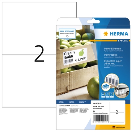 Auf dem Bild sind ein Universaletikett und die Verpackung mit Apfel-Labels zu sehen.
