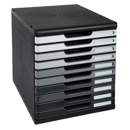 Exacompta Schubladenbox MODULO Shades of grey 10 Schubladen geschlossen DIN A4+ schwarz grau Produktbild pa_produktabbildung_1 XL