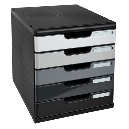 Exacompta Schubladenbox MODULO Shades of grey 5 Schubladen geschlossen DIN A4+ schwarz grau Produktbild pa_produktabbildung_1 XL