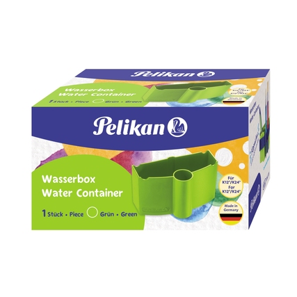 Grüner Pinselbecher von Pelikan in Verpackung, geeignet für Farbkasten K12 und K24.