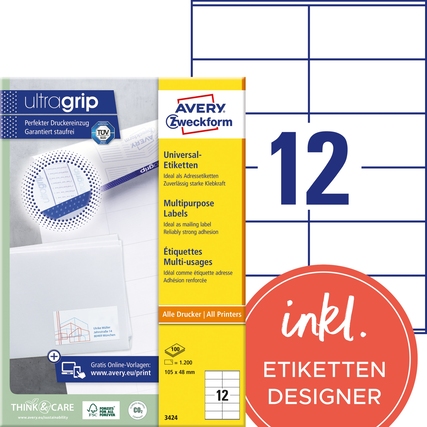 Avery Zweckform Universaletikett ultragrip 105 x 48 mm (B x H) Produktbild pa_produktabbildung_1 XL