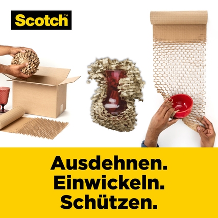 Polsterfolie aus Papier in Verwendung zum Schutz zerbrechlicher Gegenstände beim Transport.