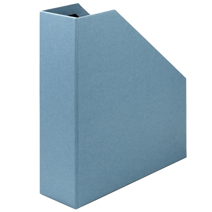 Stehsammler aus geripptem Papier in Denim-Blau mit schrägem, modernem Design.