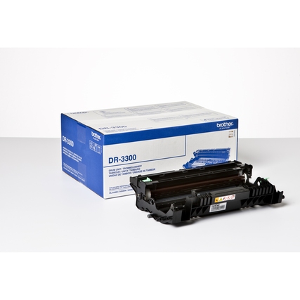 Trommel DR-3300 in der Verpackung, seitliche Ansicht des Produkts.