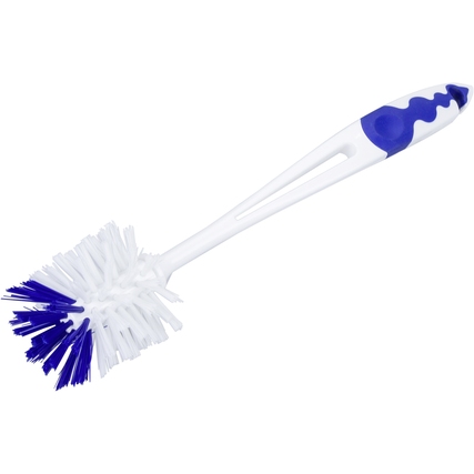 weiße Spülbürste mit blauen Borsten und ergonomischem Griff