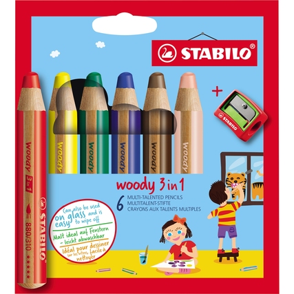 STABILO® Buntstift woody 3 in 1 inkl. Spitzer 6 St./Pack. Produktbild pa_produktabbildung_1 XL