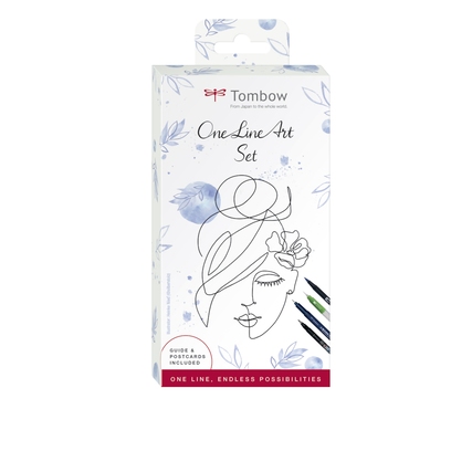 Verpackung des Tombow One Line Art Sets mit Illustrationen und Zubehör.