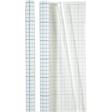 Transparente Bucheinbandfolie mit Gittermuster und seitlichem Schlitz, 45 cm x 3 m.