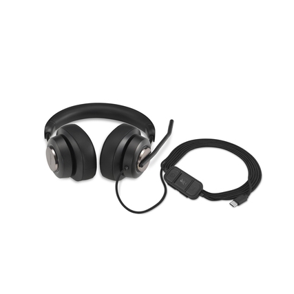 Over-Ear-Headset mit Mikrofon und USB-C-Kabel in schwarzer Farbe.