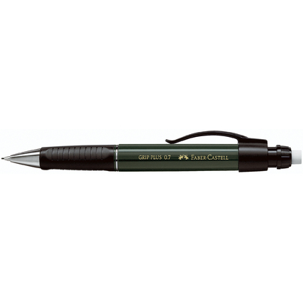 Grüner metallic Druckbleistift mit herausdrehbarem Radierer und bruchgeschützter Mine.