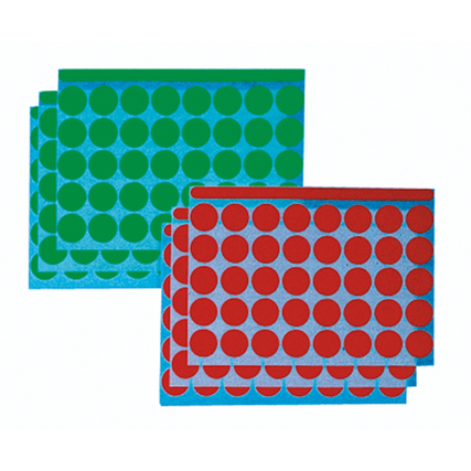 Grüne und rote Markierungspunkte auf karierter Unterlage.
